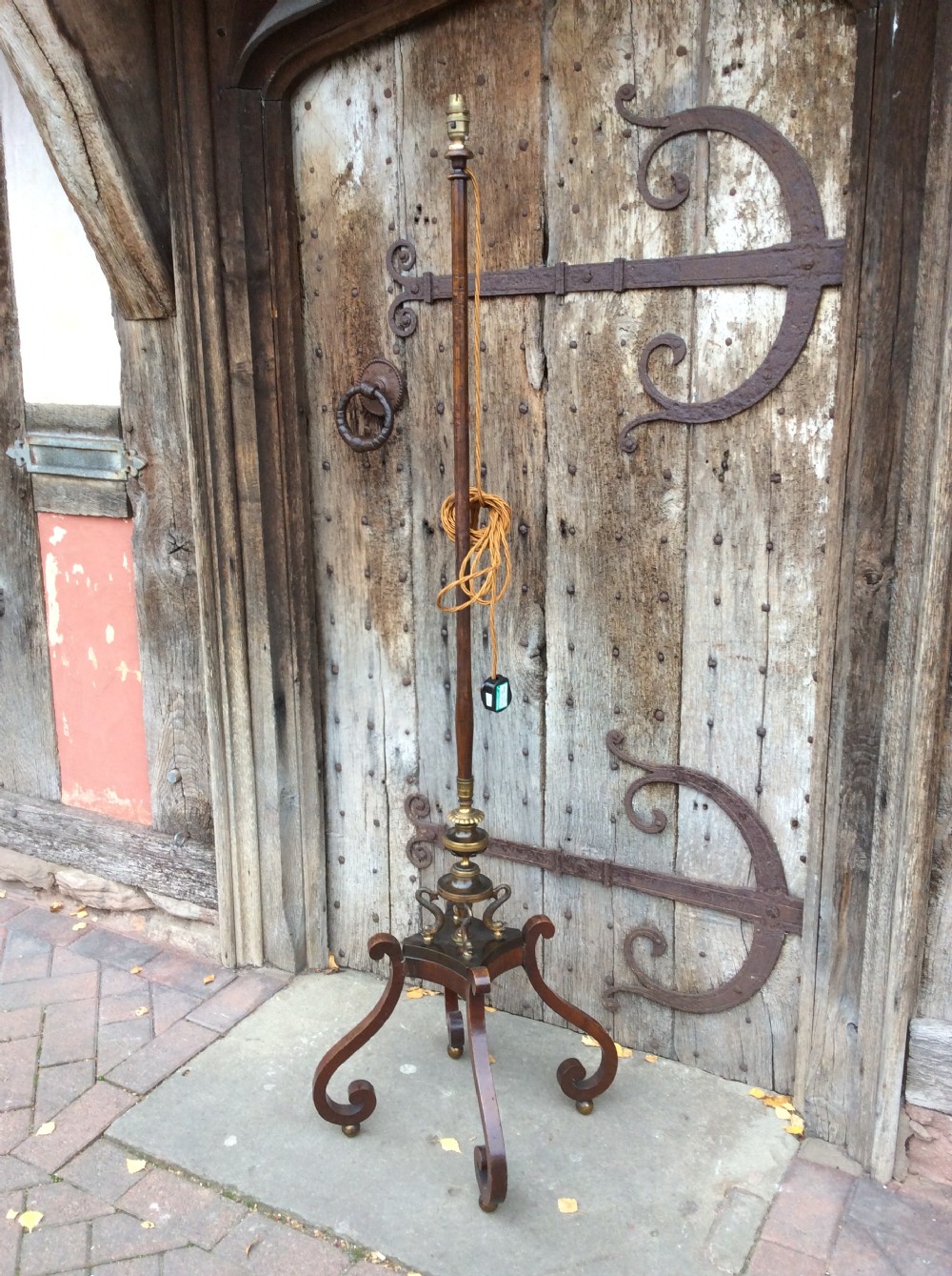 19thc mahogany gilt brass pole screen lamp conversion
